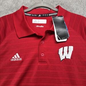 Wisconsin Badgers Golf Polo Men's Large Red Adidas Climalite NCAA Short Sleeve